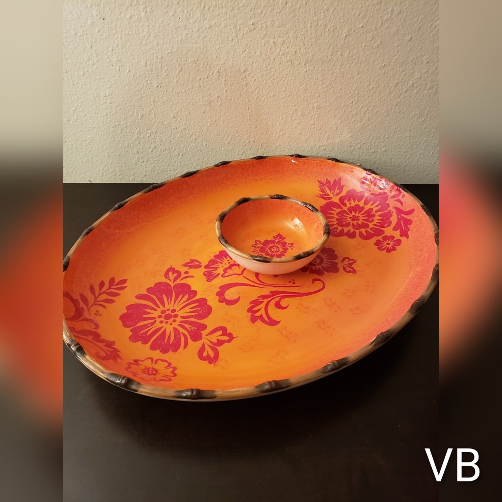 Stone Lite Serving Platter With Dipping Bowl Set
